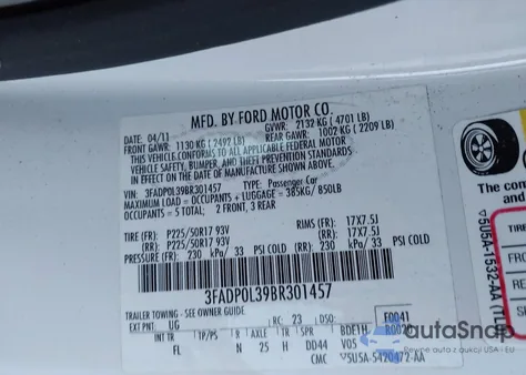 2011 Ford Fusion Hybrid из США, поврежденный, VIN 3FADP0L39BR301457